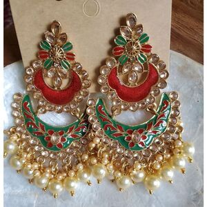 Indian style dangling meenakari Earringsred and green